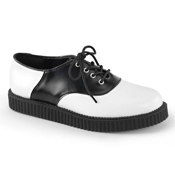Demonia Men's Creeper-606 Creeper Shoes - White/Black Leather D0436-57US Clearance